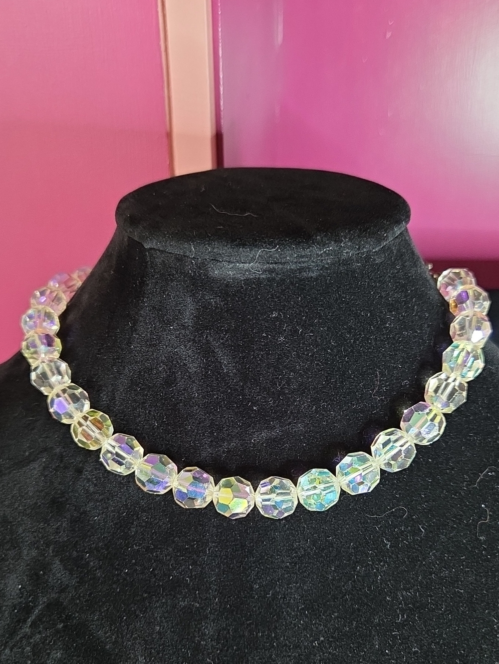 Vintage Aurora Borealis Faceted Glass Crystal Choker Necklace